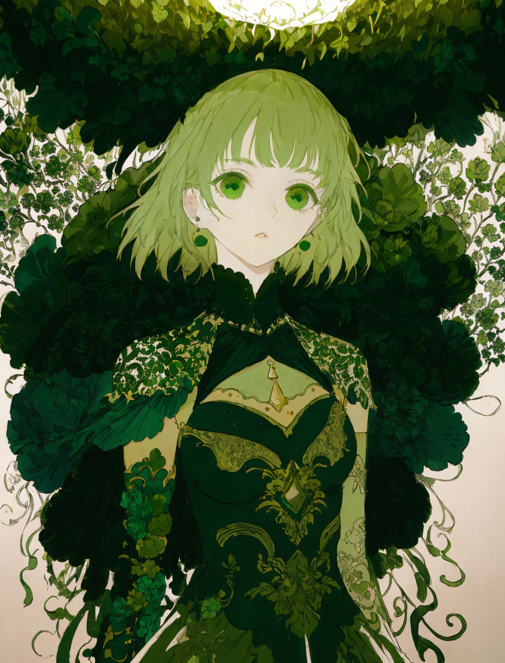 04584-666792753-1844-woman, flower dress, colorful, dark background, made of (green white and black_1.4) colors, advertising composition, (complex [d.png